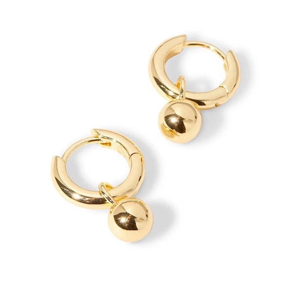 Mini Round Ball Drop Hoop gold, Ball Dangle Hoop Huggies Earrings, Tiny Round Ball Stud, Small Ball Earrings, Bead Earrings, 18k gold plated