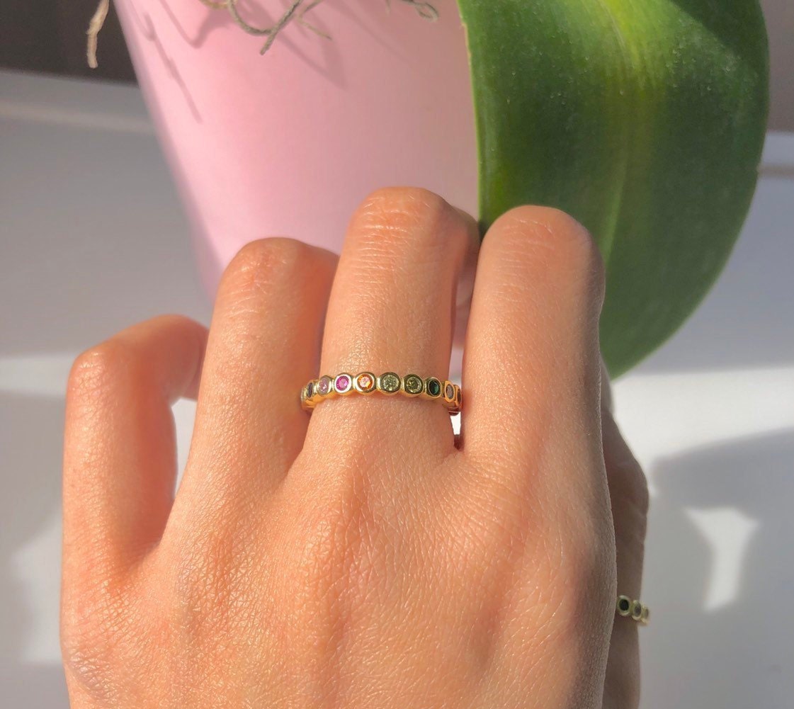 Red Unicorn Rainbow Enamel Stacking Ring