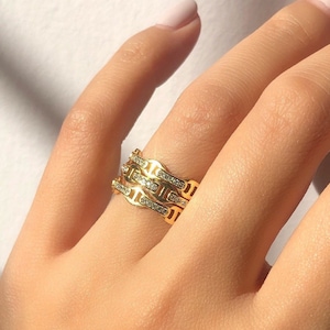 Mini Gucci Gold Ring, Cuban Chain Ring, Chain Link Ring, Gold Stacking Link Ring, Mini Mariner Link Ring, Gold Link Ring, 18k Gold Plated
