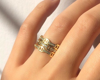Mini Gucci Gold Ring, Cuban Chain Ring, Chain Link Ring, Gold Stacking Link Ring, Mini Mariner Link Ring, Gold Link Ring, 18k Gold Plated