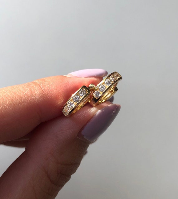 Thick CZ Huggie Hoops 3mm, Bold Huggies, Thick Pave Huggie, Thick Diamond Huggie, 14k Gold Plated Earrings Sterling Silver