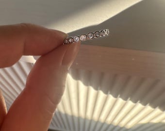 Sterling Silver Full Eternity Ring, Bezel ring, 2mm CZ Diamond stacker, silver ring, Stacking silver ring