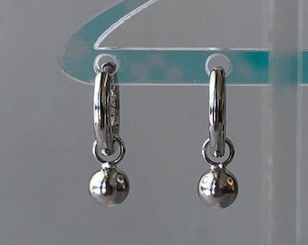 Mini Silver Ball Drop Hoop, Mini Dainty Ball Huggie Hoops Earrings, Ball Earrings, silver Ball Earrings, Small Ball Earrings, Bead Earrings