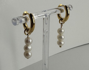Pearl Drop Earrings, Pearl Gold Earrings, Mini Pearl Dangle Earring, Long Pearl Earrings, Mini Pearl Earring, Tiny Pearl Drop Huggies