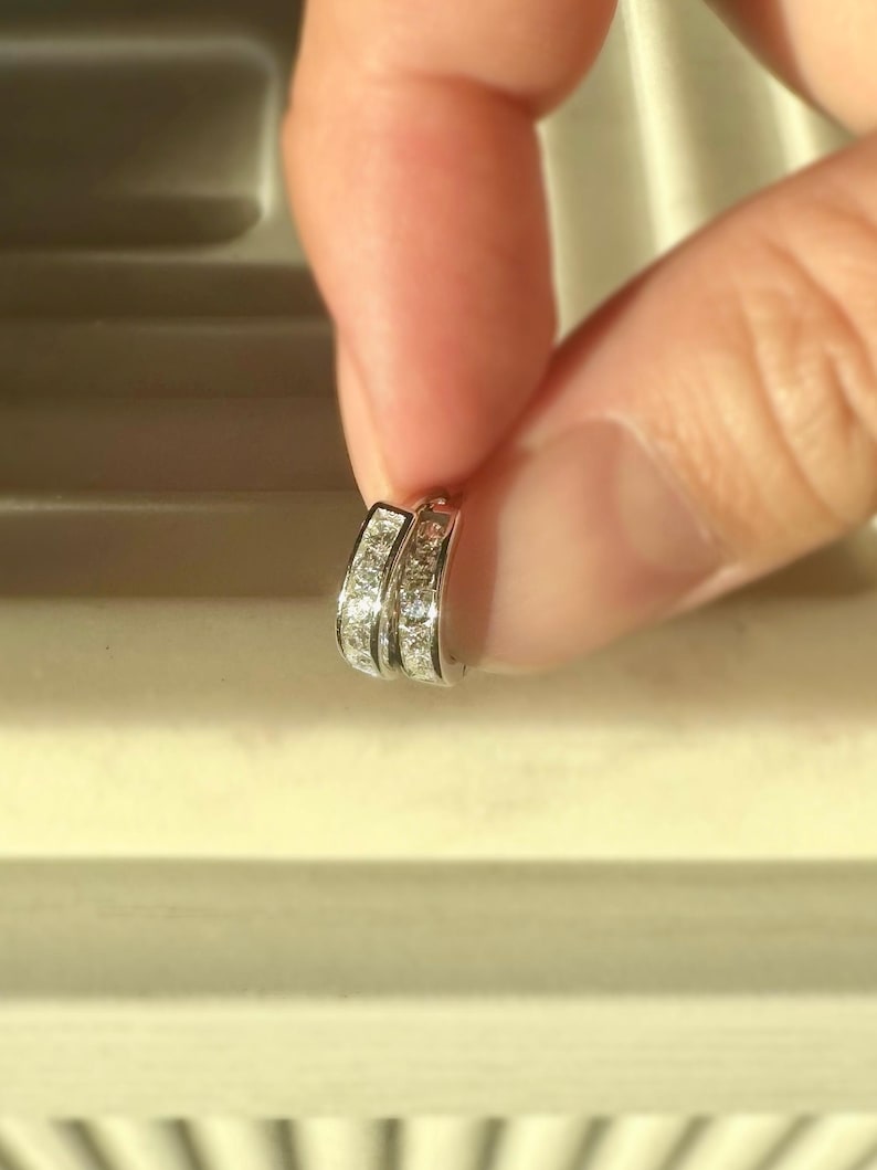 Thick CZ Huggie Hoops 3mm, Bold Huggies, Thick Pave Huggie, Thick Diamond Huggie, 14k Gold Plated Earrings Sterling Silver image 11
