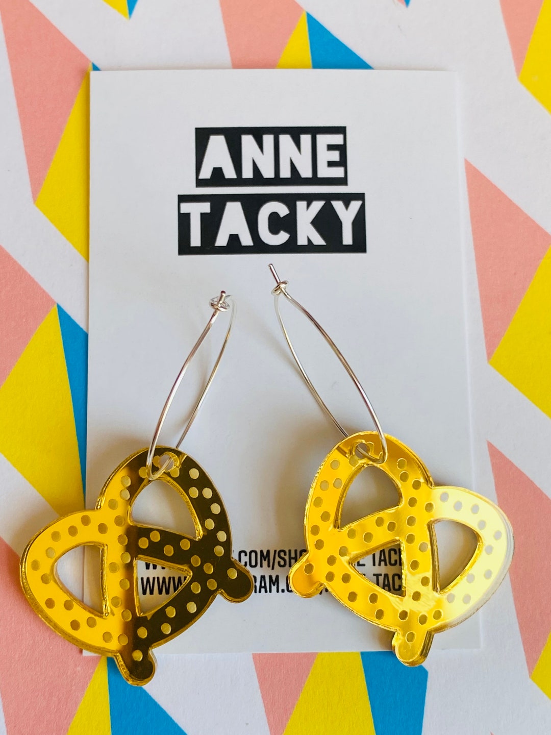 GOLDEN PRETZELS Hoop Earrings Laser Cut Acrylic Hoops Dangle Pretzel