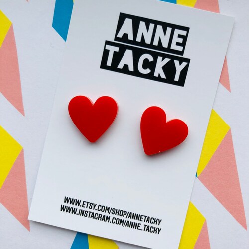 RED HEART stud earrings laser cut acrylic pastel studs earrings tacky festival wear kitsch retro style love