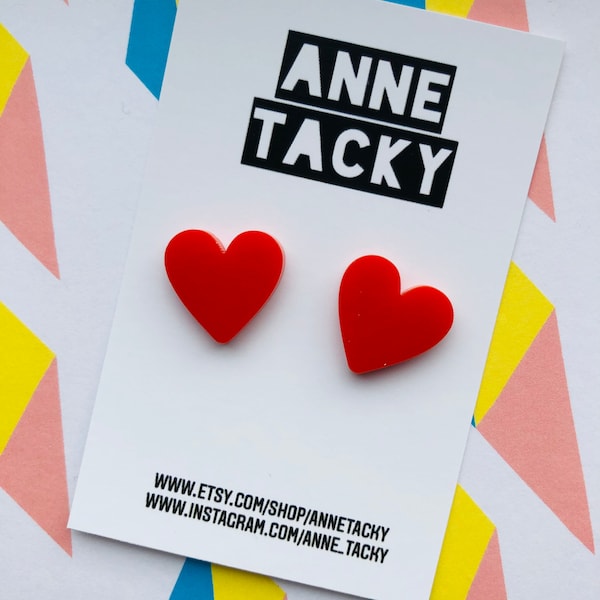 RED HEART stud earrings laser cut acrylic pastel studs earrings tacky festival wear kitsch retro style love