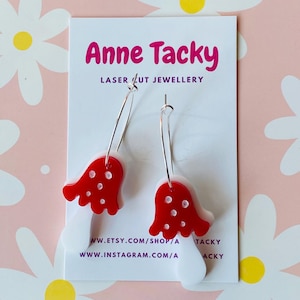 Toadstool mushroom hoops - toadstools - mushrooms - laser cut acrylic earrings - hoops dangle earrings statement earrings - fun earrings