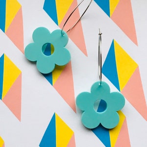 Pastel blue flower hoop earrings laser cut acrylic  dangle earrings statement earrings minamilist