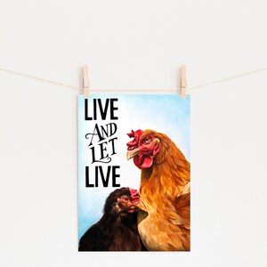 Vegan 5 x 7 Postcard Print - Live and Let Live - Chicken Art