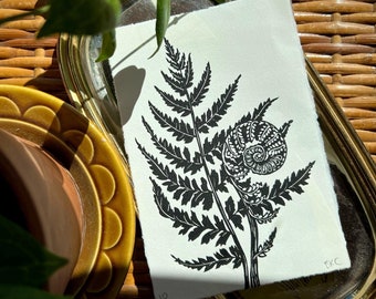 Fiedelkopf Farn Limitierte Auflage Handgefertigter Linoldruck - Pflanzen Kunst - Natur Kunst - Botanische Drucke - Druckgrafik