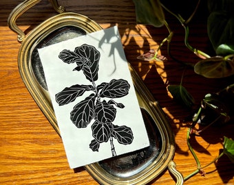 Geigen Blatt Feige Linoldruck - Zimmerpflanze - Ficus Lyrata - Botanische Drucke - Druckgrafik - Handgemacht