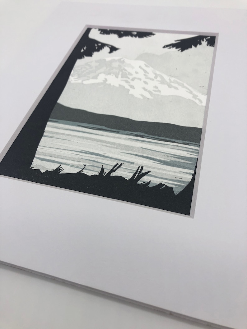 Pacific Northwest letterpress art print Mt Rainier