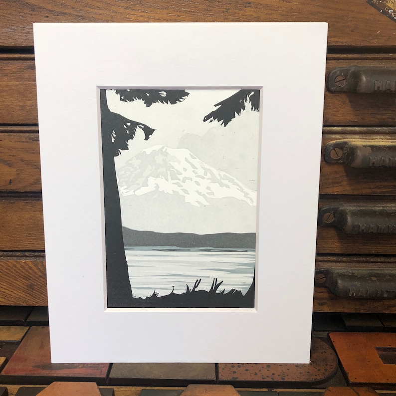 Pacific Northwest letterpress art print Mt Rainier