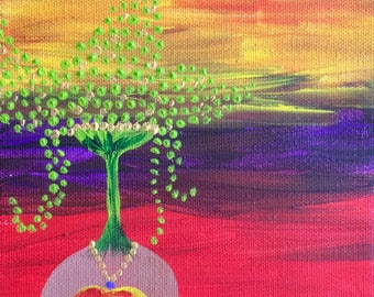 Cleopatra Flowerhead Girl - Original Folk Art - 6x6 Acrylic on Canvas