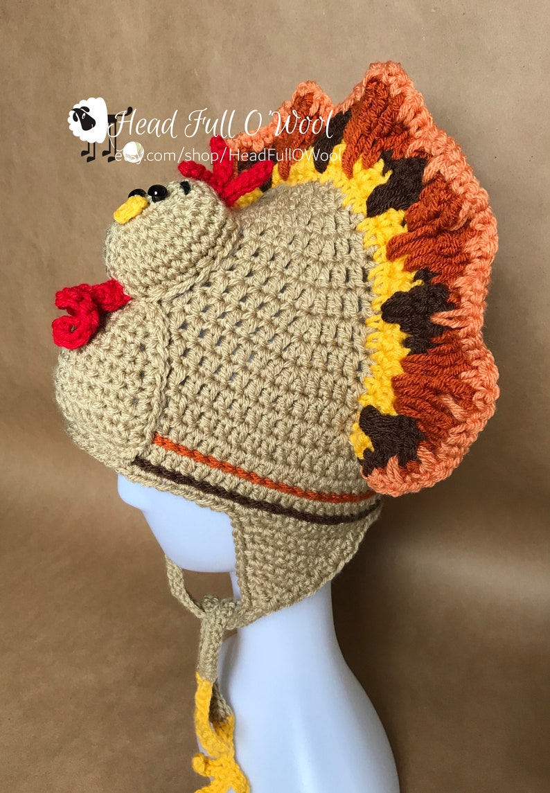Turkey Hat gift Fall Hat Gift Crochet Halloween 5K Costume,Ski Hat Turkey Trot Winter Turkey Run Thanksgiving Ski Knit