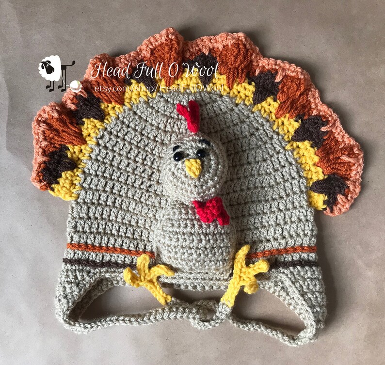 Turkey Hat gift Fall Hat Gift Crochet Halloween 5K Costume,Ski Hat Turkey Trot Winter Turkey Run Thanksgiving Ski Knit