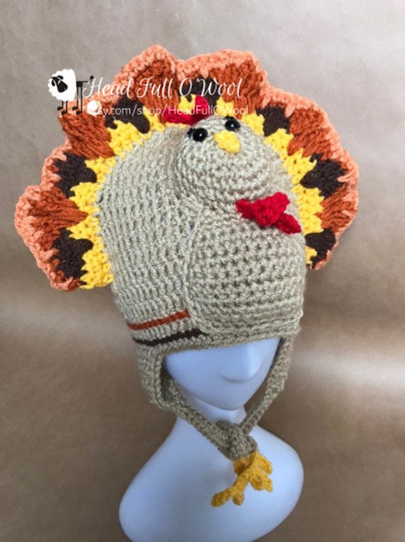 Turkey Hat gift Fall Hat Gift Crochet Halloween 5K Costume,Ski Hat Turkey Trot Winter Turkey Run Thanksgiving Ski Knit