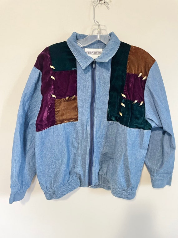 Vintage velvet embellished patchwork denim jacket 