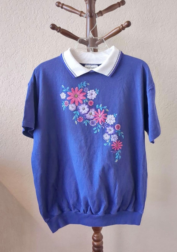 Vintage floral grandma polo L