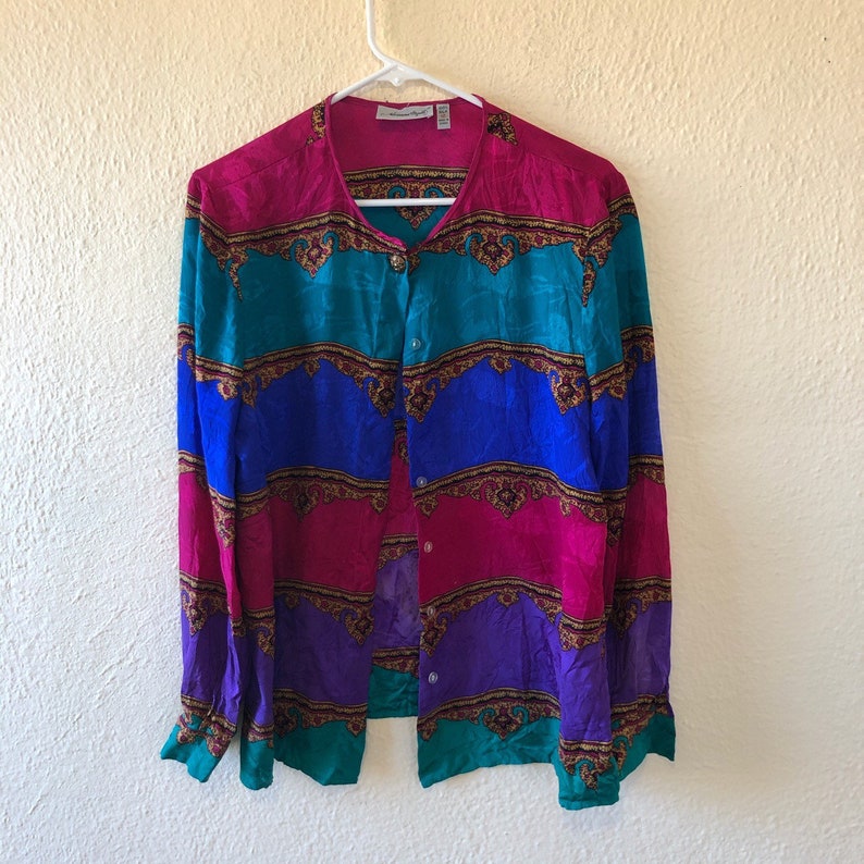 Vintage Adrianna Papell silk blouse fits like M