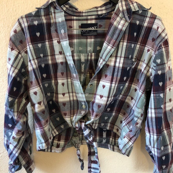 Vintage heart flannel crop top fits like women’s M - image 2