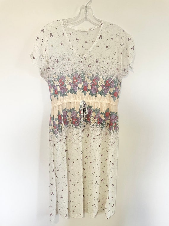 Vintage sheer floral dress fits like L - image 1