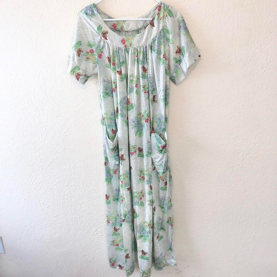 Vintage 70s handmade pond scene nightgown fits li… - image 1