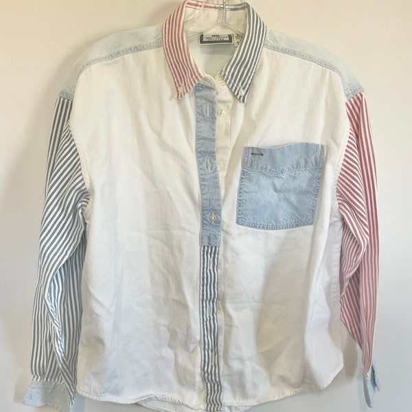 Vintage 90s color block button up fits like M