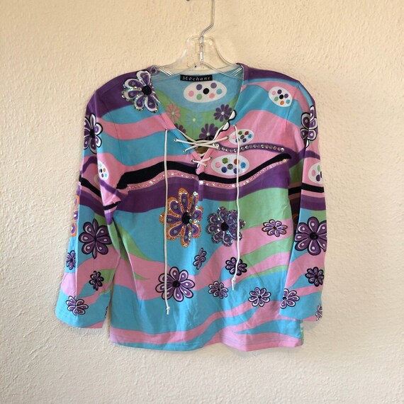 Vintage 90s does 70s psychedelic sequin blouse