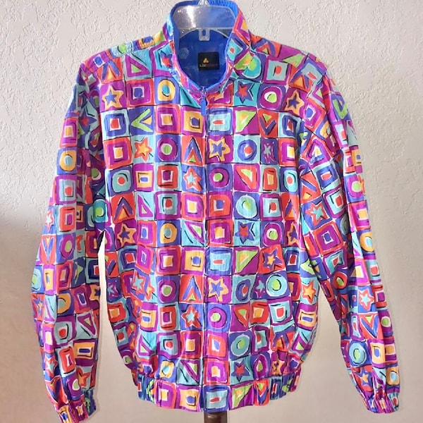 Vintage 90s neon abstract windbreaker fits like XL