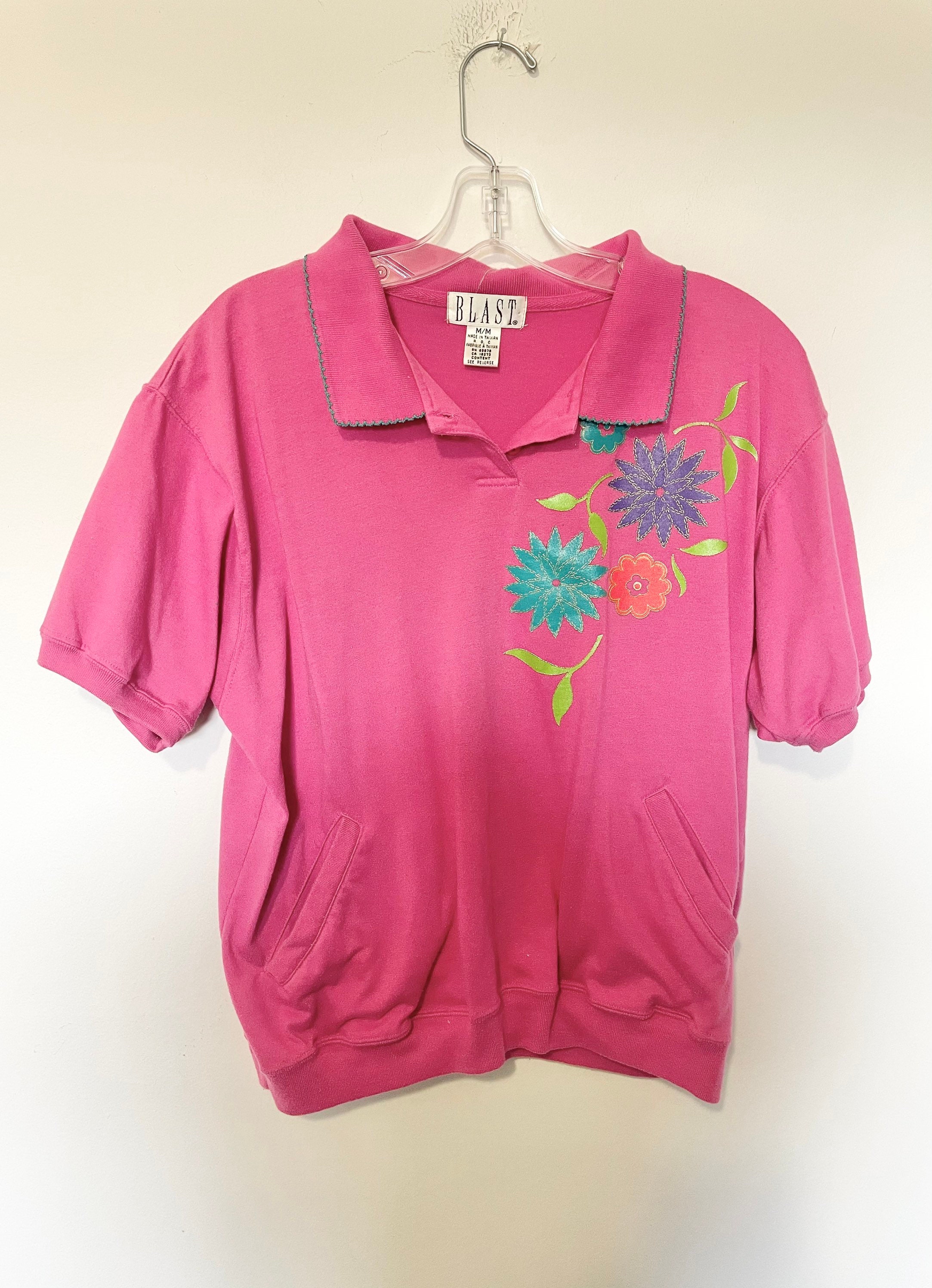 Vintage 90s floral polo shirt with pockets fits like women’s L