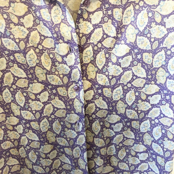 Vintage 70s pastel leaf print collared button up … - image 2