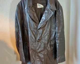 Vintage 70s brown leather jacket fits like L