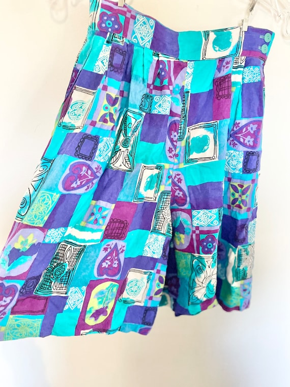 90s abstract patchwork rayon shorts fit like XS