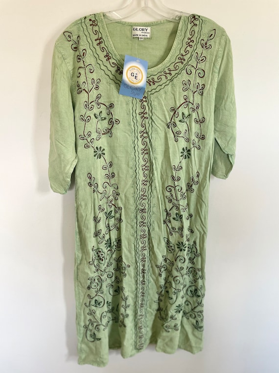 NWT Vintage sage green rayon embroidered hippie d… - image 1