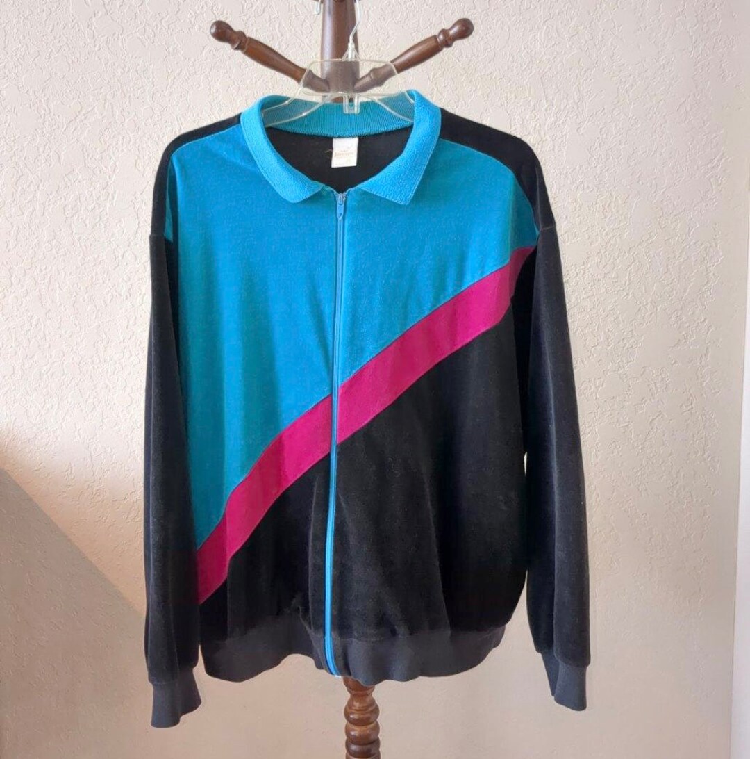 80's/90's Purple Striped Front Full Zip Velour Track Jacket main image 0