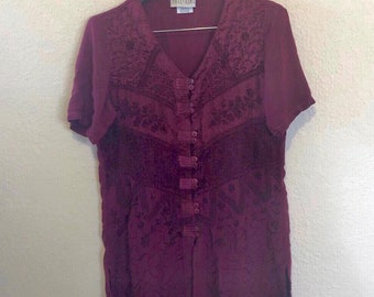 Vintage Maroon Rayon besticktes Top XS