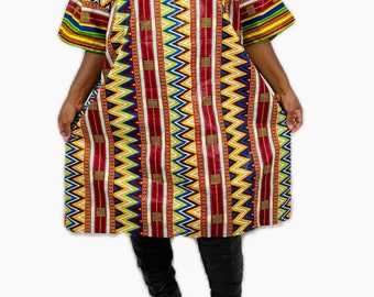 African Print Ankara Oversized Bohemian  Midi Shirt Dress