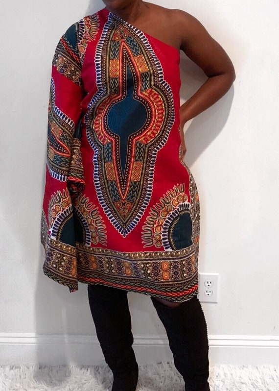 red dashiki dress Red Dashiki Shirt / Dashiki Dress - African print top - Unisex