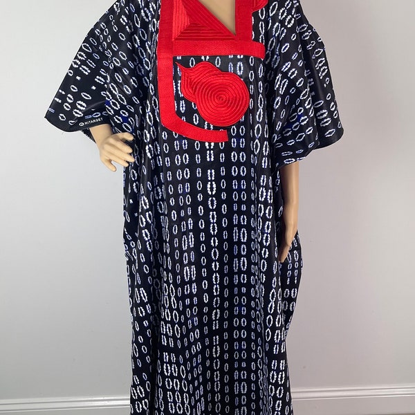 African Print Ankara Black Colorful Multicolor Kaftan Maxi Poncho Dress With Headwrap