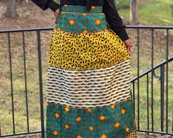 African Print Ankara  Patchwork Maxi  Skirt