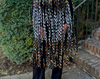 Multicolor African Print Ankara Handwoven Fringe Cape with Button Accents