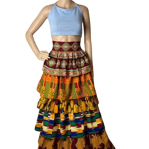 Afrikaanse Print Ankara Mixed Print Gelaagde Roes Rok