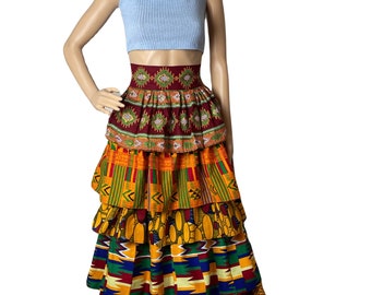 African Print Ankara Mixed Print  Layered Ruffle Skirt