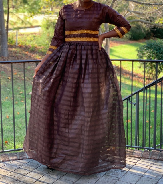 African Print Scoop Neck Striped Maxi Dress