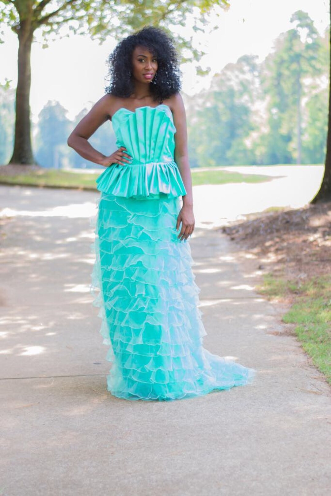 Teal Sleeveless Peplum Layered Ruffle Two-piece Skirt Set - Etsy