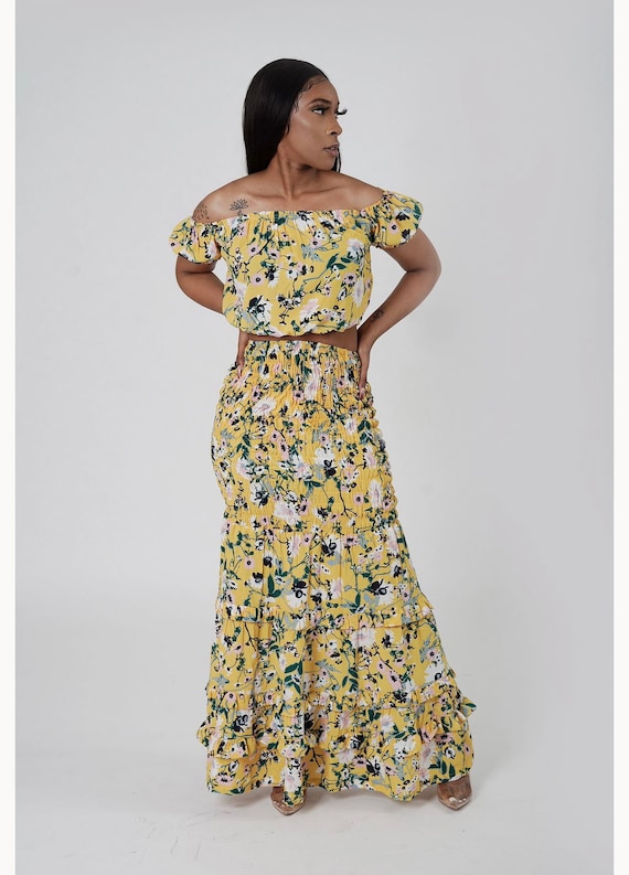 white christmas dresses Yellow Floral Embroidered Off Shoulder Ruffle Cut Out Tie Up Mini Dres –  Hot Miami Styles main image 0