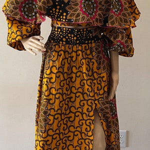 African Print Ankara Multicolor Off Shoulder Cropped Top and High Slit Maxi Skirt